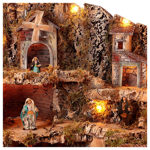 Neapolitan nativity scene setting 60X80X80 cm village terracotta statues 12 cm 4