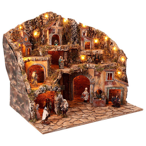 Neapolitan nativity scene setting 60X80X80 cm village terracotta statues 12 cm 5