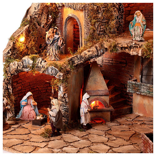 Neapolitan nativity scene setting 60X80X80 cm village terracotta statues 12 cm 7