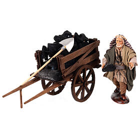 Carbonero terracota con carro para belén napolitano de 12 cm de alto