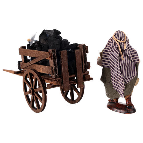 Carbonero terracota con carro para belén napolitano de 12 cm de alto 4