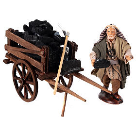 Carbonaio terracotta con carro presepe napoletano h 12 cm