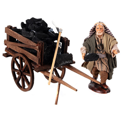 Carvoeiro terracota com carrinho presépio napolitano h 12 cm 2