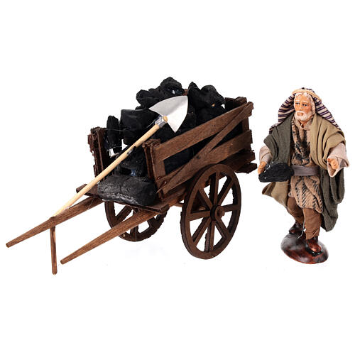 Terracotta charcoal burner with Neapolitan nativity wagon h 12 cm 1