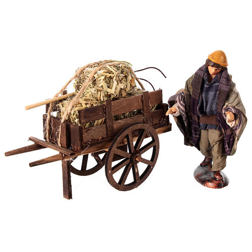 Carro campesino heno horca 10 cm terracota belén Nápoles 1