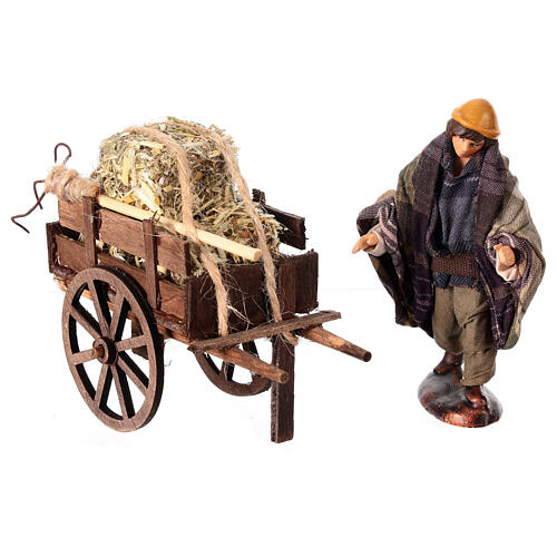 Farmer's wagon hay pitchfork 10 cm terracotta nativity scene Naples 2