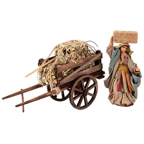 Carro presepe napoletano 12 cm contadino fieno forcone 1