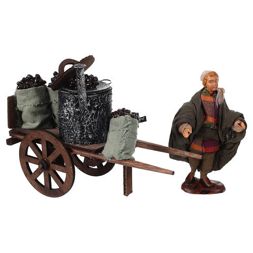 Wózek sprzedawcy kasztanów do szopki neapolitańskiej 12 cm, terakota 2