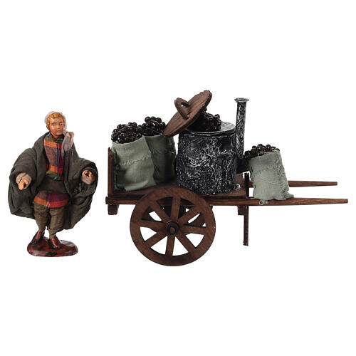 Wózek sprzedawcy kasztanów do szopki neapolitańskiej 12 cm, terakota 3