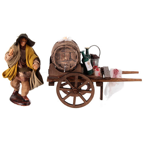 Cart with wine seller, h 10 cm, Neapolitan Nativity Scene 3