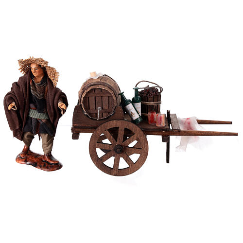 Carro venditore di vino terracotta h 12 cm presepe Napoli 3