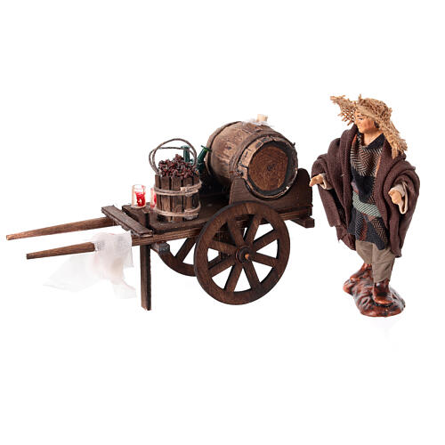 Terracotta wine seller with wagon h 12 cm Naples nativity scene 1