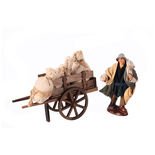 Peasant with cart of bags, h 10 cm, Neapolitan Nativity Scene 1