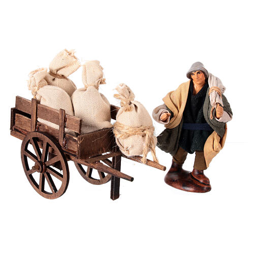 Peasant with cart of bags, h 10 cm, Neapolitan Nativity Scene 2