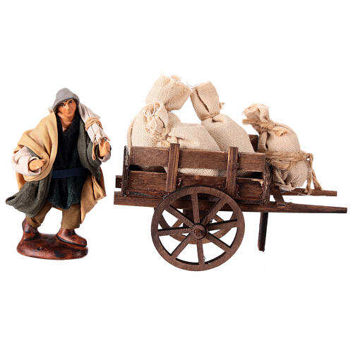 Peasant with cart of bags, h 10 cm, Neapolitan Nativity Scene 3