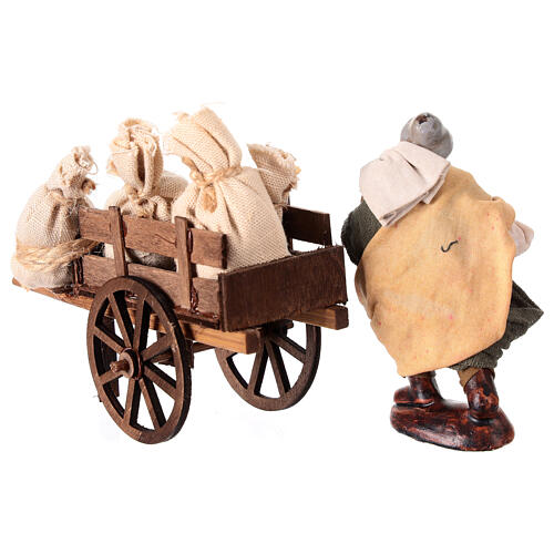 Peasant with cart of bags, h 10 cm, Neapolitan Nativity Scene 4