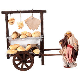 Bread cart with seller 12 cm terracotta wood nativity scene Naples