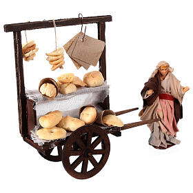 Bread cart with seller 12 cm terracotta wood nativity scene Naples