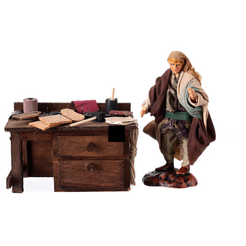 Cobbler's bench with terracotta figurine for 12 cm Neapolitan Nativity Scene 1