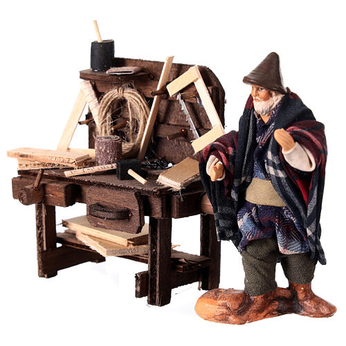 Tischlerbank mit Tischler, Krippenfigur, Terrakotta, neapolitanische Krippe, für 10 cm Krippe 2