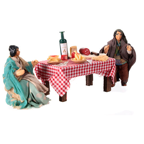 Table dressée 10 cm deux santons crèche napolitaine terre cuite 2