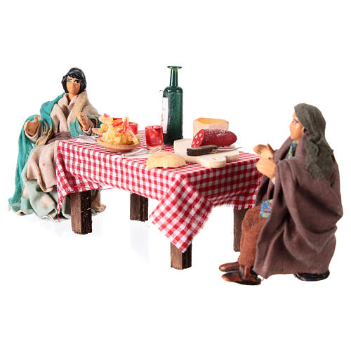 Table dressée 10 cm deux santons crèche napolitaine terre cuite 3