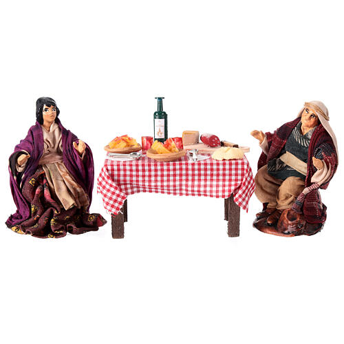 Table loaded with food and 12 cm characters for Neapolitan Nativity Scene 1