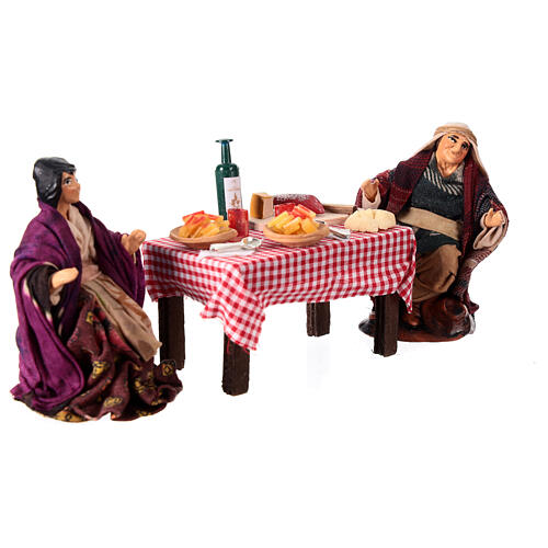 Table loaded with food and 12 cm characters for Neapolitan Nativity Scene 3