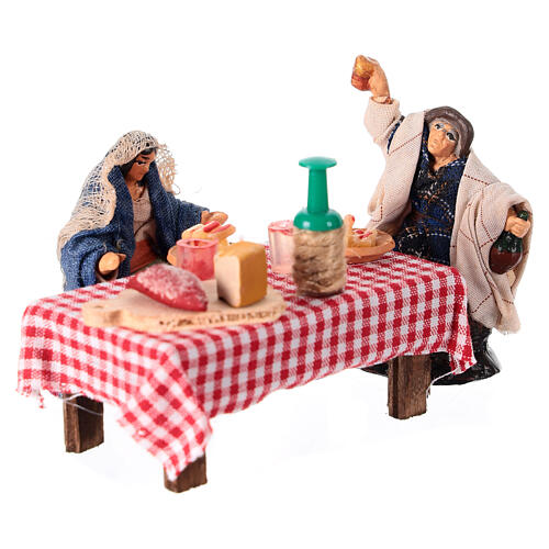 Set of two figurines at a table full of food for 6 cm Neapolitan Nativity Scene 2