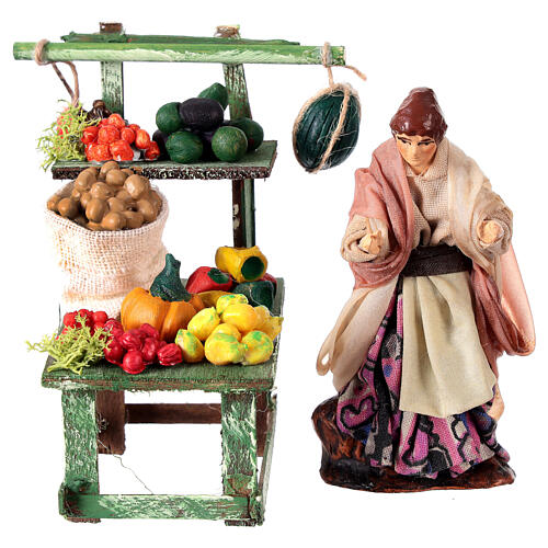 Market stall with fruits and seller for 8 cm Neapolitan Nativity Scene 1