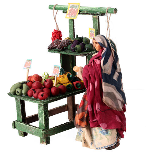 Market stand with fruits and 12 cm terracotta figurine for Neapolitan Nativity Scene 2