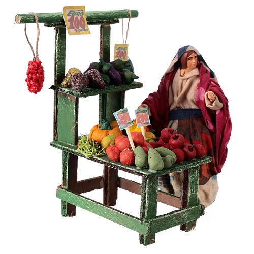 Market stand with fruits and 12 cm terracotta figurine for Neapolitan Nativity Scene 3