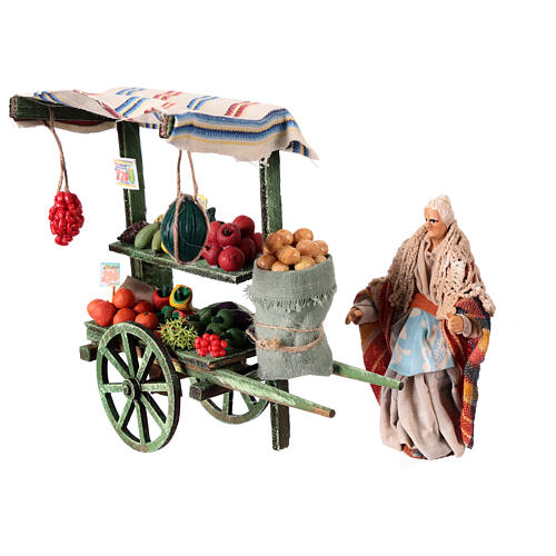 Fruit cart with seller, 10 cm terracotta Neapolitan Nativity Scene 1