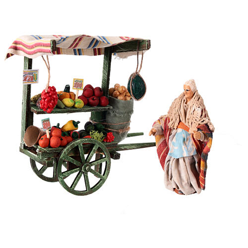 Carro frutas 10 cm terracota presépio napolitano 2