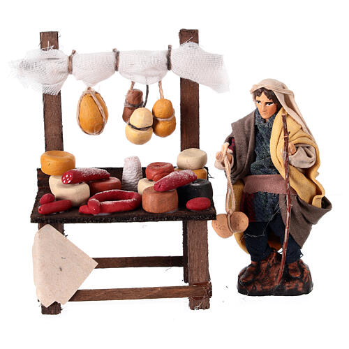 Market stall with charcuterie and salesman for 8 cm Neapolitan Nativity Scene 1