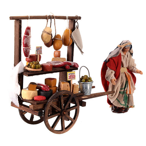 Charcuterie cart with seller, 10 cm terracotta Neapolitan Nativity Scene 2