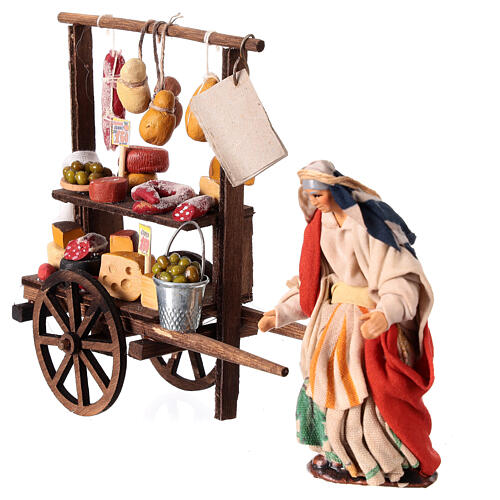 Charcuterie cart with seller, 10 cm terracotta Neapolitan Nativity Scene 3