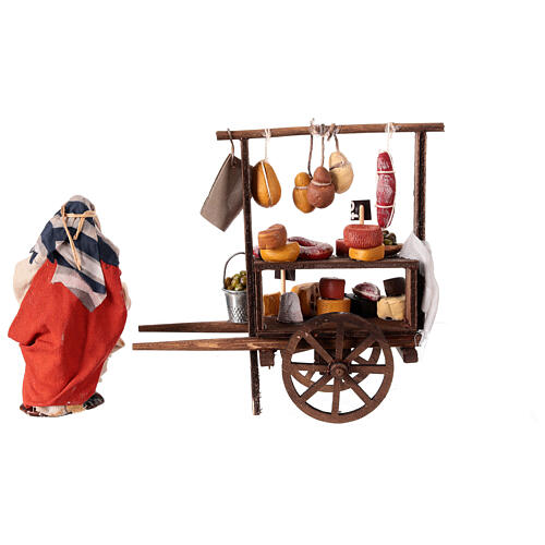 Charcuterie cart with seller, 10 cm terracotta Neapolitan Nativity Scene 4