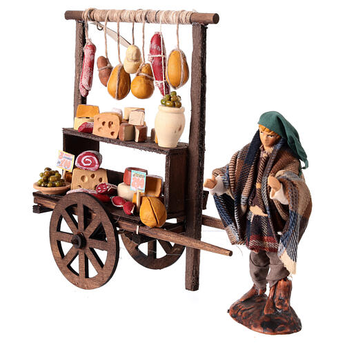 Carro salumi presepe napoletano terracotta 12 cm 3