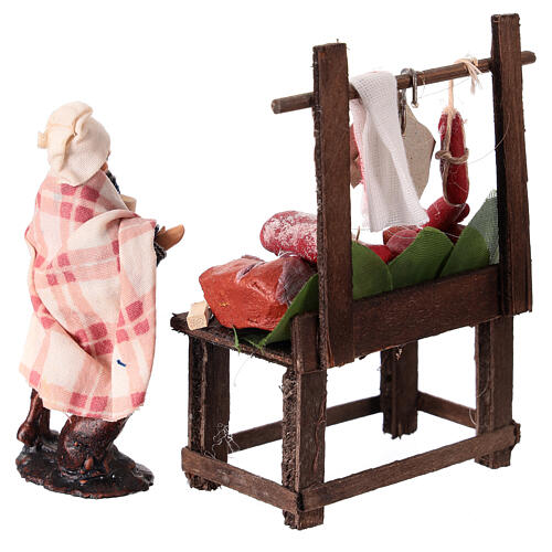 Market stall with meat and seller for 8 cm Neapolitan Nativity Scene 4