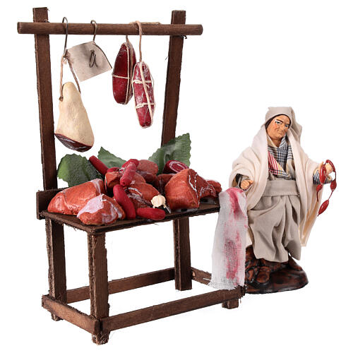 Market stand with meat and 12 cm terracotta figurine for Neapolitan Nativity Scene 2