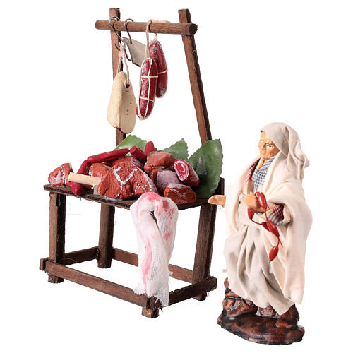 Market stand with meat and 12 cm terracotta figurine for Neapolitan Nativity Scene 3