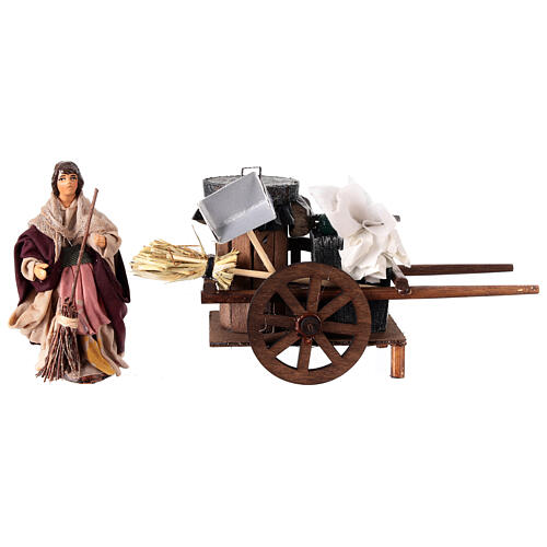Wózek sprzątającego ulice do szopki neapolitańskiej 12 cm, terakota 3