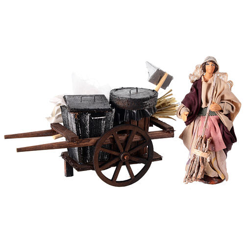 Terracotta street sweeper wagon h 10 cm Neapolitan nativity scene 1