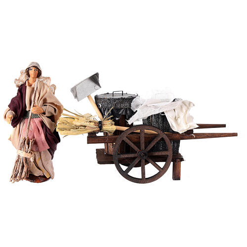 Terracotta street sweeper wagon h 10 cm Neapolitan nativity scene 3