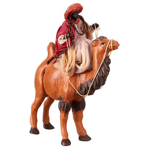 König mit dunklem Teint auf Kamel, Krippenfigur, Terrakotta, neapolitanische Krippe, für 15 cm Krippe 3