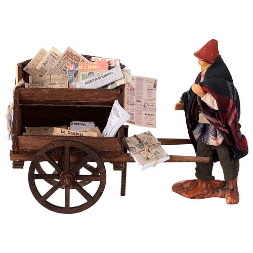 Newspaper vendor with cart for 10 cm Neapolitan Nativity Scene 1