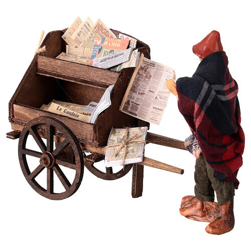 Newspaper vendor with cart for 10 cm Neapolitan Nativity Scene 2