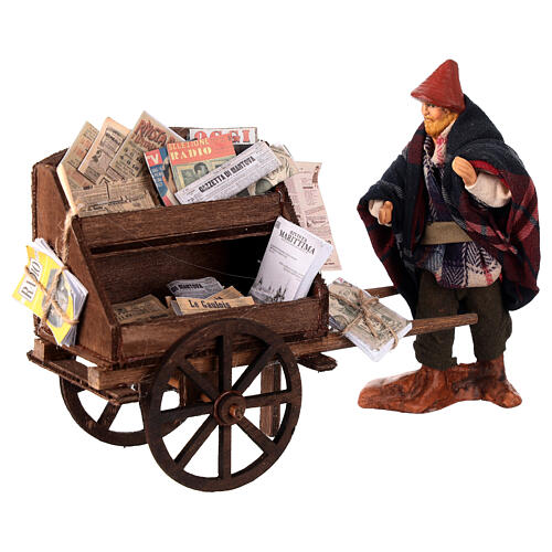 Newspaper vendor with cart for 10 cm Neapolitan Nativity Scene 3