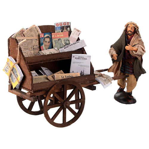 Carro con estación de periódicos y figura belén napolitano 12 cm 3